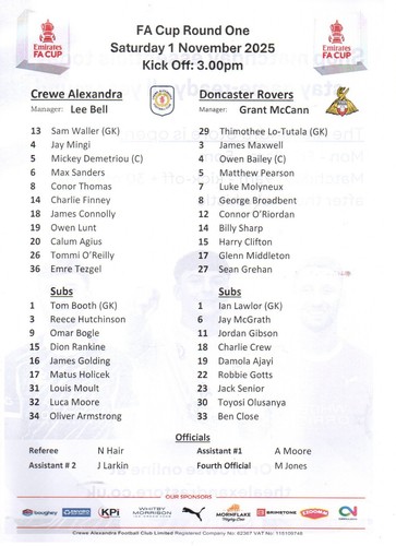 Team sheet crewe - team, doncaster