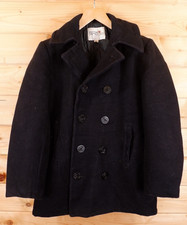 Vintage Fox Knapp Wool Military Pea Coat Jacket 36 Black Made In USA