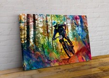 BMX Bike Rider Through the Forest Trees 4 Abstract Canvas Wall Art Picture Print