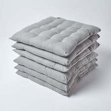 Dining Chair Seat Pads 100% Cotton Square Thick Booster Cushion Plain with Strap