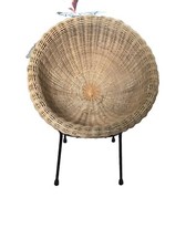 Child’s Vintage Italian Boho Rattan Basket Lounge Bucket Chair Iron Legs 1960s