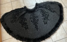 GOTHIC 19TH C VICTORIAN BLACK SILK CAPE FRENCH JET APPLIQUÉ OSTRICH FEATHER EDGE