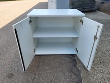 Double-Door Wood Office Storage Cupboard – White Lockable Desk-High Cabinet