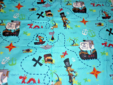 David Textiles Cotton Quilt PIRATE Kids Ship SailBoat Flag Children's Map 28x40"