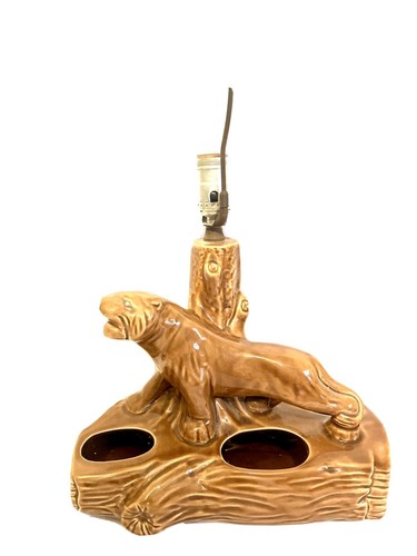 Vintage mcm ceramic tiger lamp - vintage,