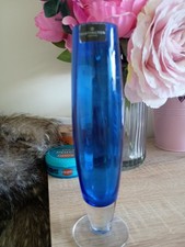 Darlington Chunky Blue Crystal Fluted Vase 20 cm H   Good Condition