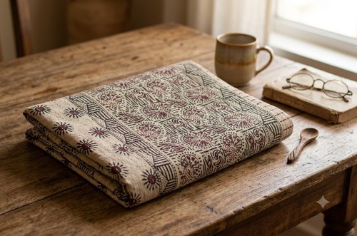 Ethnic kalamkari kantha quilt - kantha,
