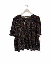 131 Rail pull Apricot NWT Top Paisley Navy Peplum Jersey Stretchy RRP £24 Size 8