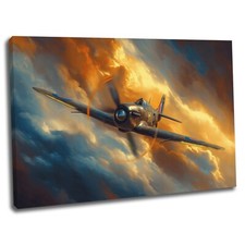 RAF WW2 Military Spitfire Sunset Canvas Wall Art Print Framed Painting Picture