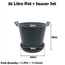 1 x 35 Litre Plant Pot With Saucer Heavy Duty Handles 35L Tree Lt Big Large