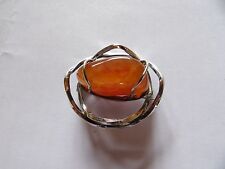 EARLY OLA GORIE OMG STERLING SILVER CARNELIAN CAGE FREEFORM 3D BROOCH     L576-2
