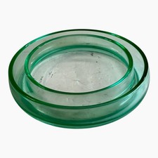 VINTAGE  ART DECO URANIUM POSY RING VASE GREEN GLASS 5.5" DIAMETER 