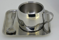 Tramontina Espresso Cup & Saucer Set 18/8 Stainless Ste Double Walled Insulated 