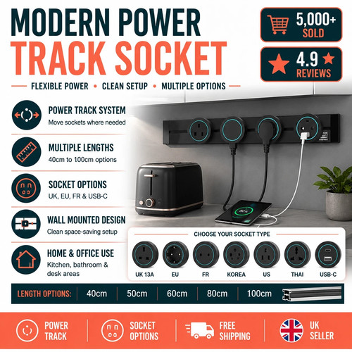 Wall power track socket - socket, uk