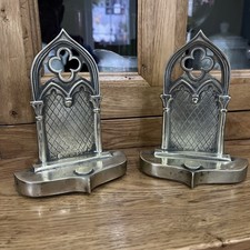 Antique Edwardian Gothic Revival Brass Bookends Nice And Heavy See Photos