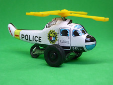 ND Toys Japan Litho Tin Plate Bell Police Patrol Helicopter, Toy Car Helicopter