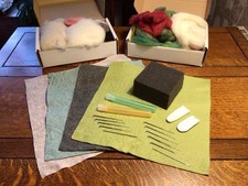 Job Lot of Crafting Felting Wool, Needles, Finger Guards and Felting Pad
