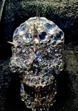 Large Crystal Diamond Crushed Skull Ornament Decor Bling Silver Shelf Sitter