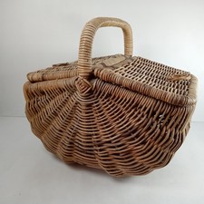 Vintage Wicker Picnic/Logs/ Harvest Basket - Double Lid & Handle 1 ½ ft long