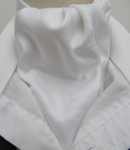 Mens white paisley satin ascot - paisley,