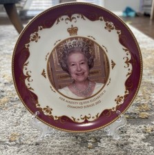 Diamond Jubilee 6”  Bone China Plate With Plate Holder HM Queen Elizabeth II