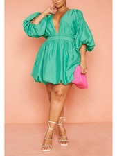 PrettyLittleThing Womens Bright Green Puffball Volume Sleeve Dress
