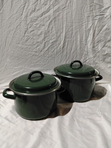 Vintage enamel cooking pots - enamel,