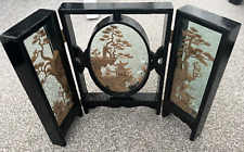 Wood/Glass Chinese Decorative Folding Screen Divider Ornament ~31x21x2.8cm