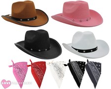COWBOY HAT AND BANDANA WILD WESTERN FANCY DRESS COSTUME ACCESSORY SET