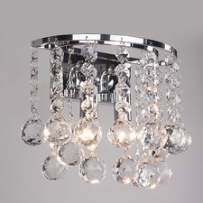 Wall Light Senza Double Chrome with Crystal Droplets Modern Elegant Wall Fixture
