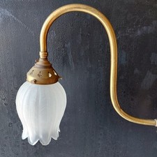 Original Victorian Gas Converted Electric Antique Brass Wall Lamp with Shade