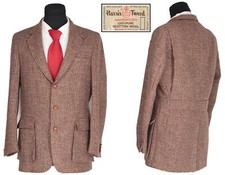 Men's 42 L Harris Tweed L.L Bean Brown Action Back Throat Strap Norfolk Jacket