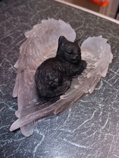Black sleeping cat angel keepsake ornament 