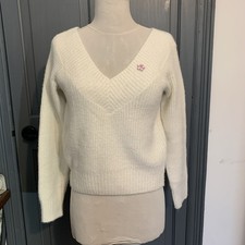 White Fluffy Jumper V-neck
