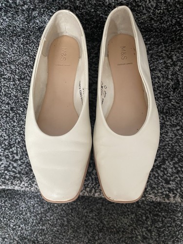 Cream leather flat pumps - m&s,