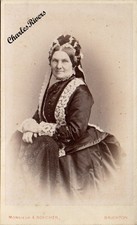 BRIGHTON CDV LADY IN BUSTLE DRESS & BONNET VICTORIAN FASHION #D4503