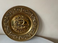 Vintage brass foil plaque with Galleon ship engraving