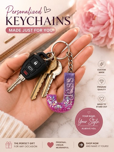 Resin letter keyring any - resin, keyring,