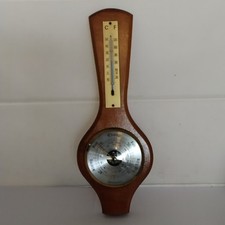 WEATHERMASTER WOOD AND BRASS BAROMETER With Thermometer 