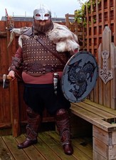 Leather Viking Armour Set 4-6xl Uk Helmet Boots Axe Horn