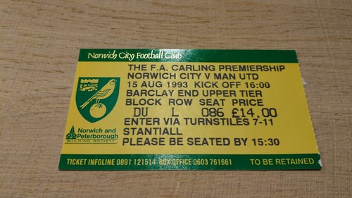 Ticket 1993 norwich city - 1993, vs