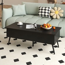 Flip Top Work Table Modern Center Table with Metal Legs-Black