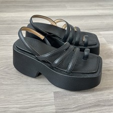 Marsell Zepo Sandals Womens Size Uk 3.5 Black Leather Strappy Wedge Chunky Heels