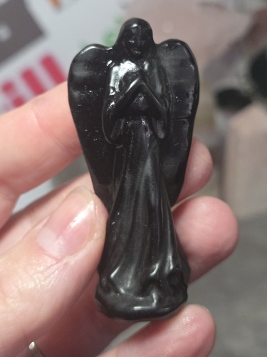 Obsidian crystal angel carving - crystal,