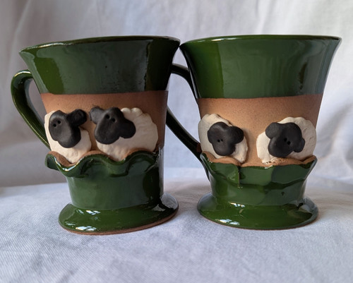 Green ceramic sheep decorated - green,