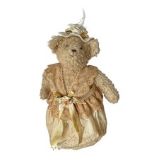 Vintage Dressed Teddy Bear Victorian Style Cream Lace Dress & Hat Door Stop 18"