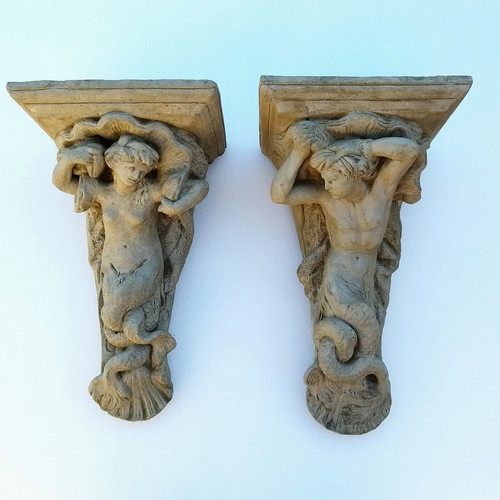 Mermaid merman corbel - corbel, plinth