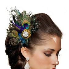 Hair Clip Wedding Party Vintage Headpiece Royal Blue Peacock Feather Fascinator