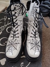 koi web trap boots UK6 Spider goth punk metal white black shoes witch new rock