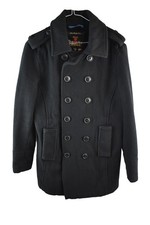 Superdry Limited The Bridge Coat Wool Blend Black Pea Overcoat Size M